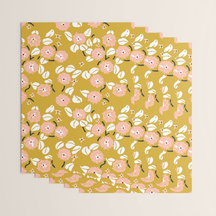 japanese Flowers light mustard Wrapping Paper Gallery Image 3