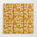 japanese Flowers light mustard Wood Wall Art Gallery Image 1