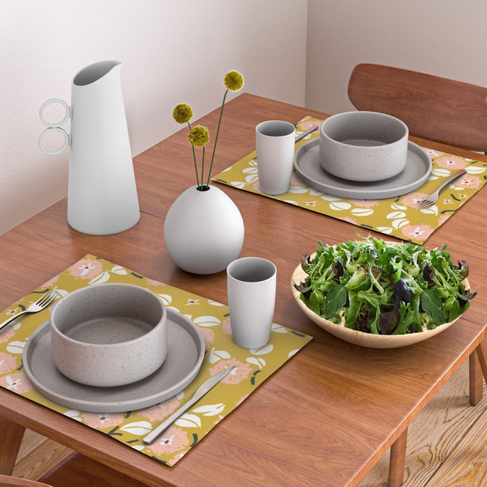japanese Flowers light mustard Placemat Gallery Image 2