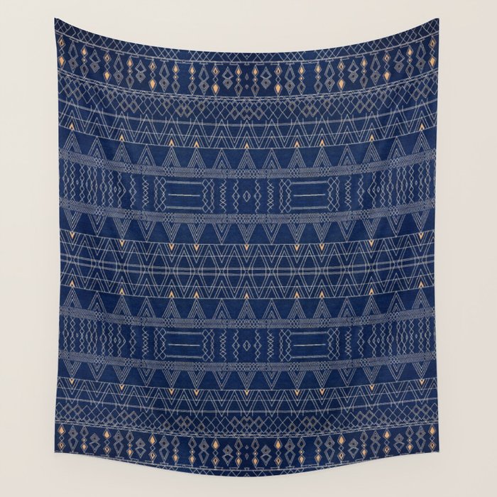 Blue Indigo Jeans Color, Bohemian Oriental Traditional Moroccan Fabric Style Wall Tapestry Gallery Image 4