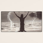 Water wings plane landing on mountain lake female portrait black and white photograph - photography - photographs Desk Mat Gallery Image 3