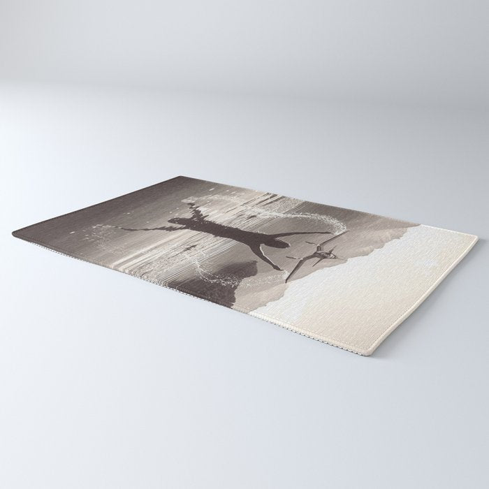 Water wings plane landing on mountain lake female portrait black and white photograph - photography - photographs Rug Gallery Image 3
