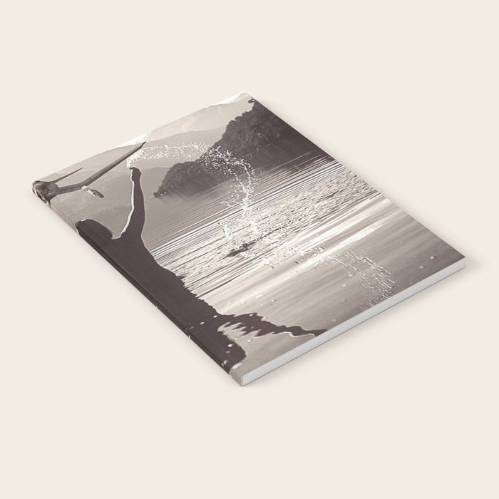 Water wings plane landing on mountain lake female portrait black and white photograph - photography - photographs Notebook Gallery Image 2