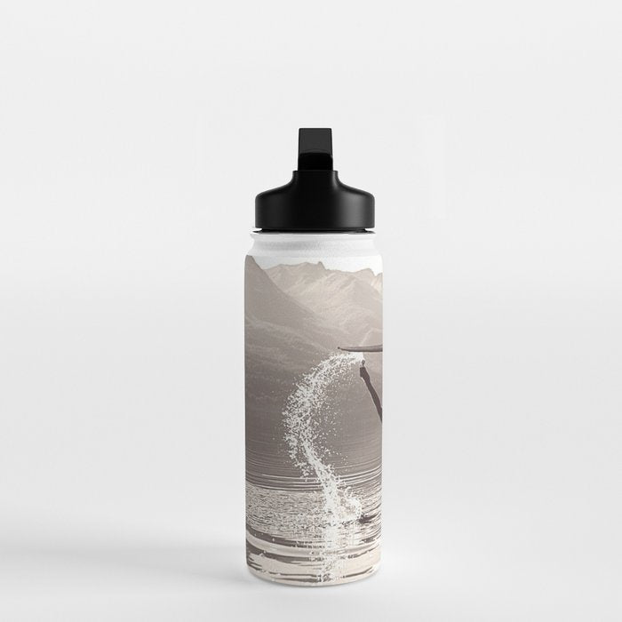 Water wings plane landing on mountain lake female portrait black and white photograph - photography - photographs Water Bottle Gallery Image 3