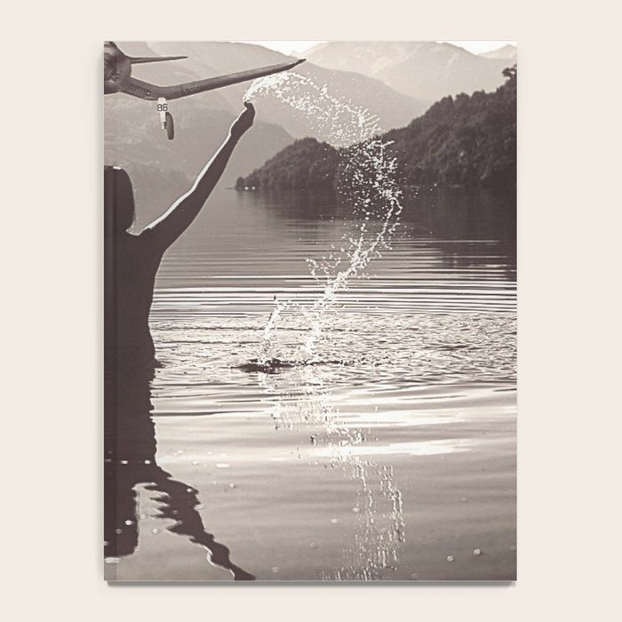 Water wings plane landing on mountain lake female portrait black and white photograph - photography - photographs Notebook Gallery Image 4