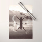 Water wings plane landing on mountain lake female portrait black and white photograph - photography - photographs Wrapping Paper Gallery Image 1