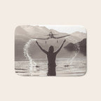 Water wings plane landing on mountain lake female portrait black and white photograph - photography - photographs Bath Mat Gallery Image 1
