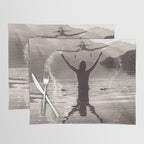 Water wings plane landing on mountain lake female portrait black and white photograph - photography - photographs Placemat Gallery Image 1
