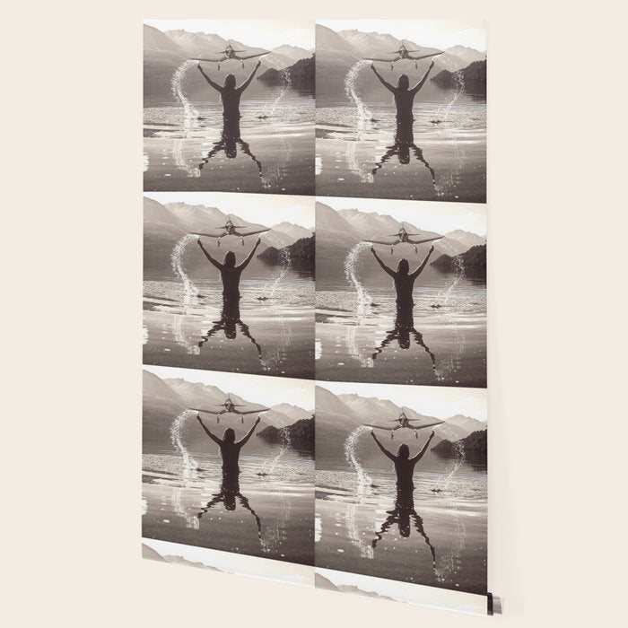 Water wings plane landing on mountain lake female portrait black and white photograph - photography - photographs Wallpaper Gallery Image 2