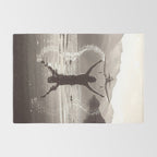 Water wings plane landing on mountain lake female portrait black and white photograph - photography - photographs Rug Gallery Image 2