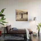 Water wings plane landing on mountain lake female portrait black and white photograph - photography - photographs Wood Wall Art Gallery Image 2