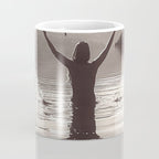 Water wings plane landing on mountain lake female portrait black and white photograph - photography - photographs Coffee Mug Gallery Image 4