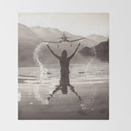 Water wings plane landing on mountain lake female portrait black and white photograph - photography - photographs Throw Blanket Gallery Image 2