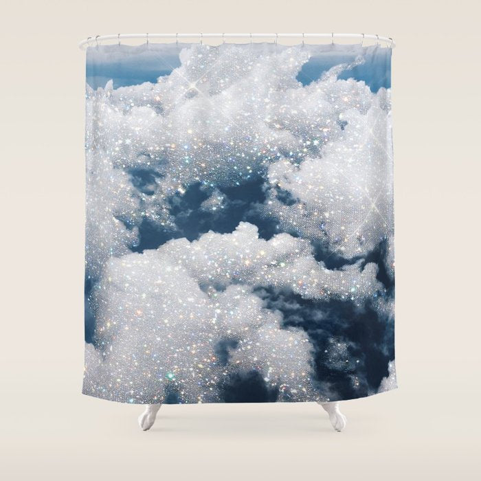 SKY | clouds | blue | glitter | freedom | nature | diamond | bling | collage | inspiration positive  Shower Curtain Gallery Image 1