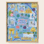 Paris France Map Illustration & Pattern in Blue Serving Tray Gallery Image 1