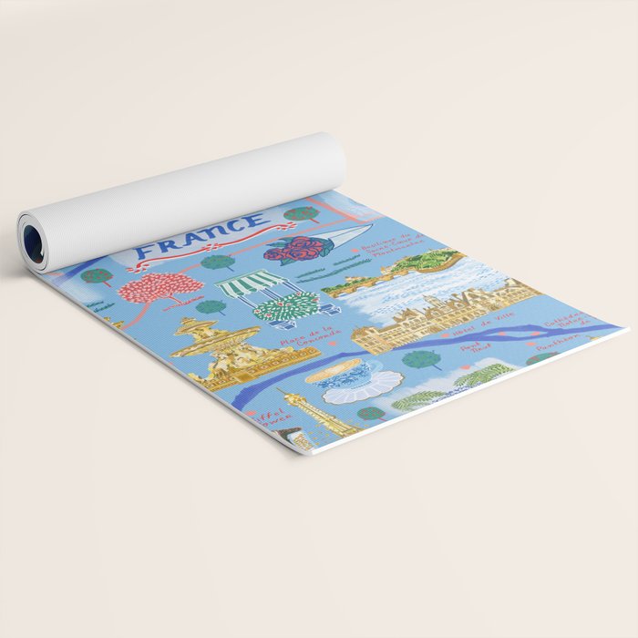 Paris France Map Illustration & Pattern in Blue Yoga Mat Gallery Image 2