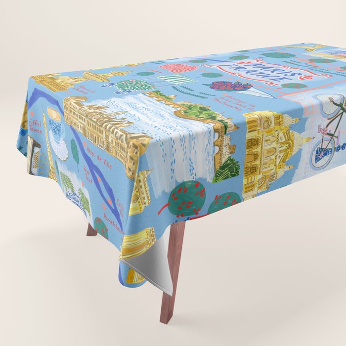 Paris France Map Illustration & Pattern in Blue Tablecloth Gallery Image 1