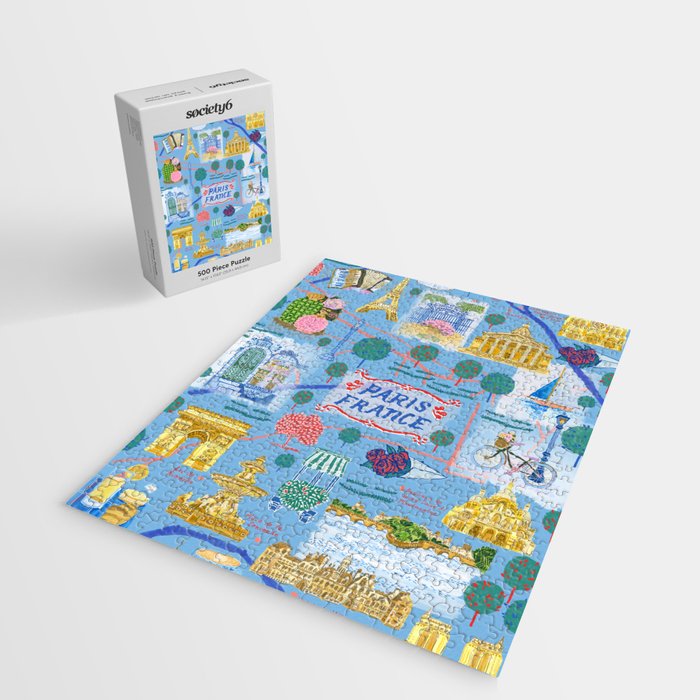 Paris France Map Illustration & Pattern in Blue Jigsaw Puzzle Gallery Image 2