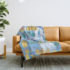 Paris France Map Illustration & Pattern in Blue Throw Blanket Gallery Image 1