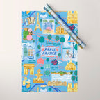 Paris France Map Illustration & Pattern in Blue Wrapping Paper Gallery Image 1