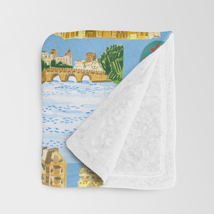 Paris France Map Illustration & Pattern in Blue Throw Blanket Gallery Image 3