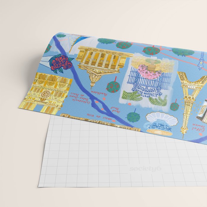 Paris France Map Illustration & Pattern in Blue Wrapping Paper Gallery Image 2