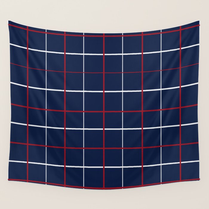 Navy Red White Tattersall Wall Tapestry Gallery Image 1