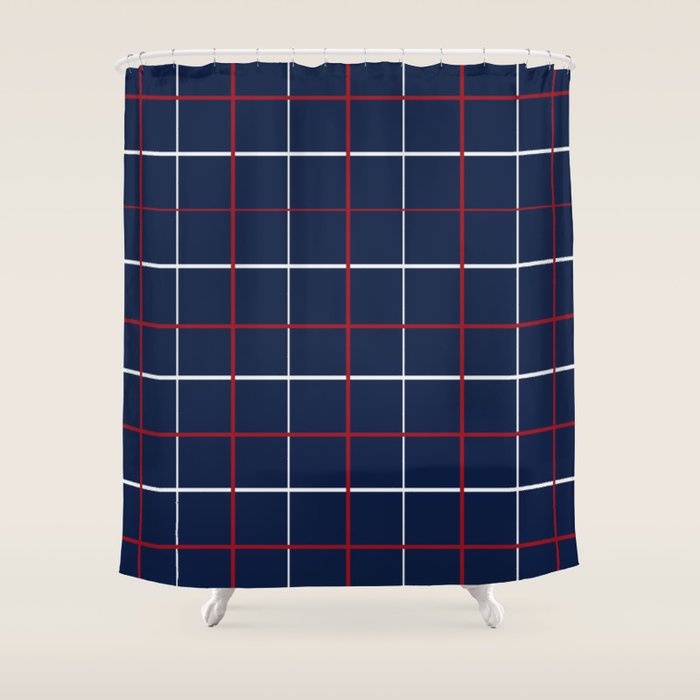 Navy Red White Tattersall Shower Curtain Gallery Image 1