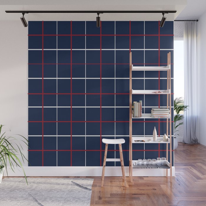 Navy Red White Tattersall Wall Mural Gallery Image 1