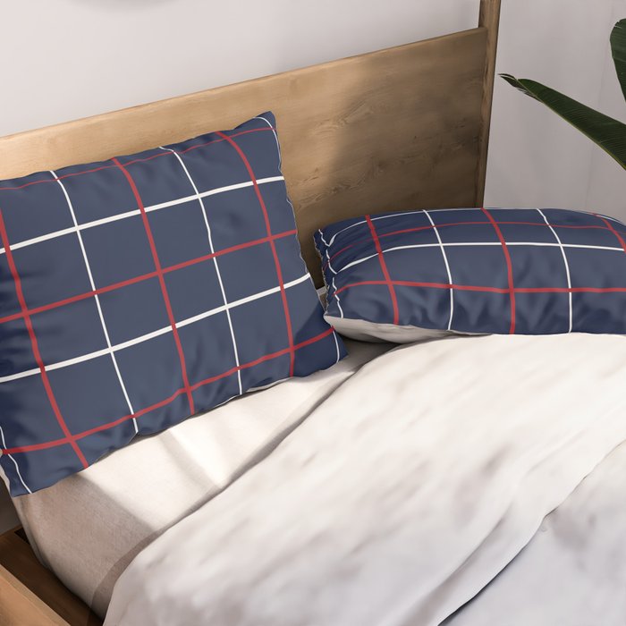 Navy Red White Tattersall Pillow Sham Gallery Image 2