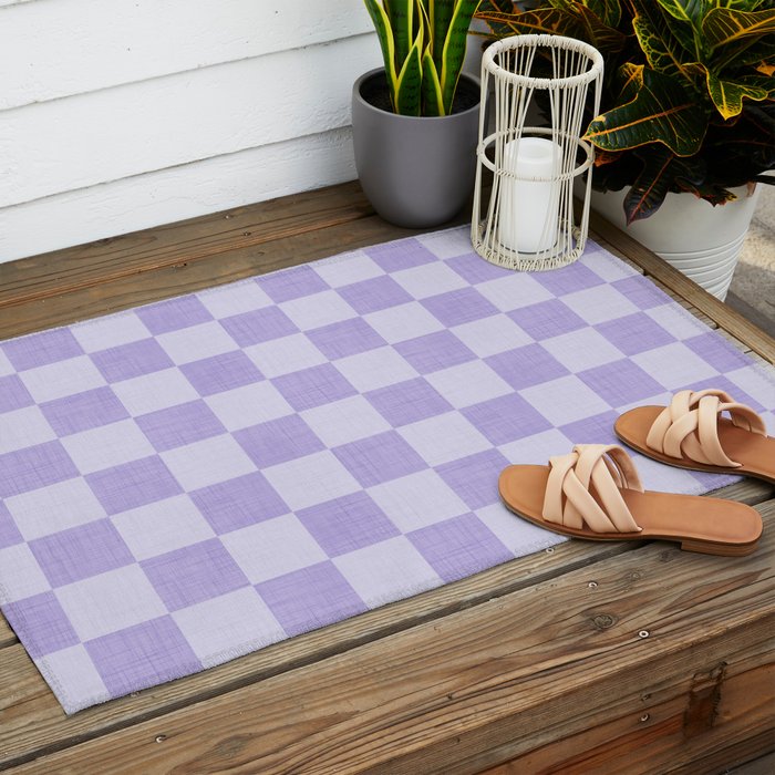 Linen Check Pattern - Lavender Outdoor Rug Gallery Image 2