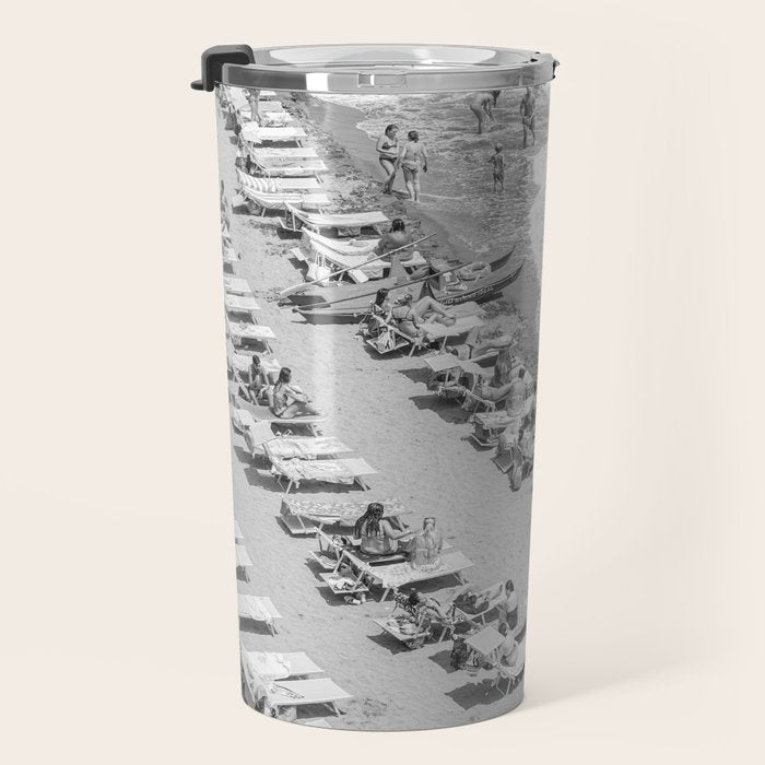 Beach Day in Italy | Black and White Travel Photography in Europe Art Print | Summer on the Coast in Naples Travel Mug Gallery Image 3