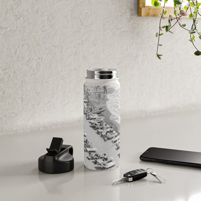 Beach Day in Italy | Black and White Travel Photography in Europe Art Print | Summer on the Coast in Naples Water Bottle Gallery Image 4