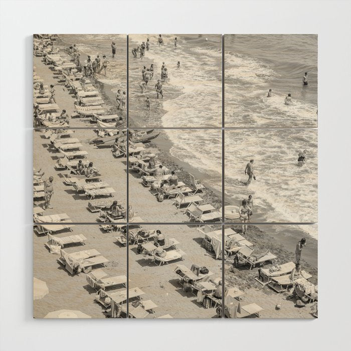Beach Day in Italy | Black and White Travel Photography in Europe Art Print | Summer on the Coast in Naples Wood Wall Art Gallery Image 1