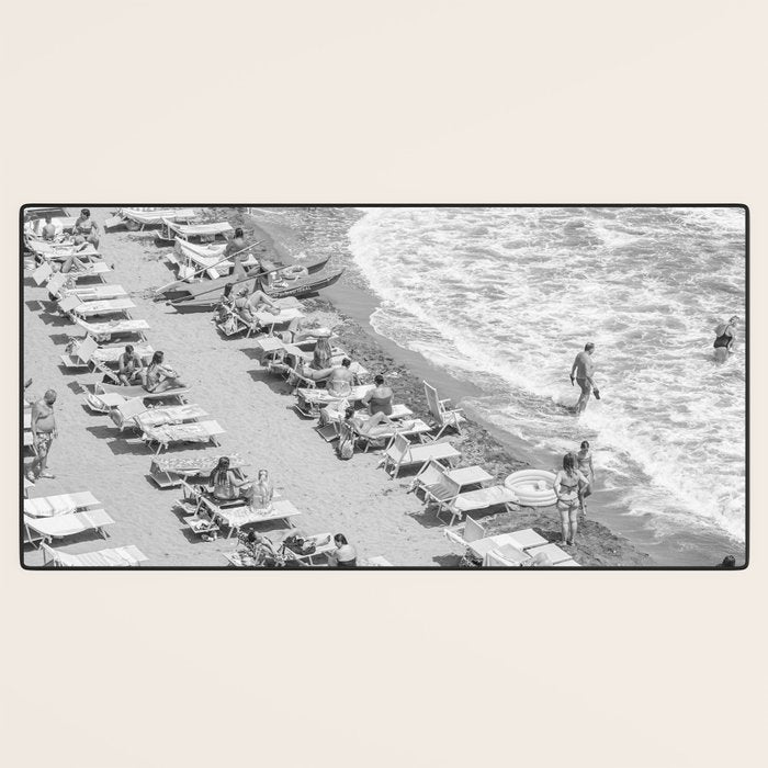 Beach Day in Italy | Black and White Travel Photography in Europe Art Print | Summer on the Coast in Naples Desk Mat Gallery Image 3