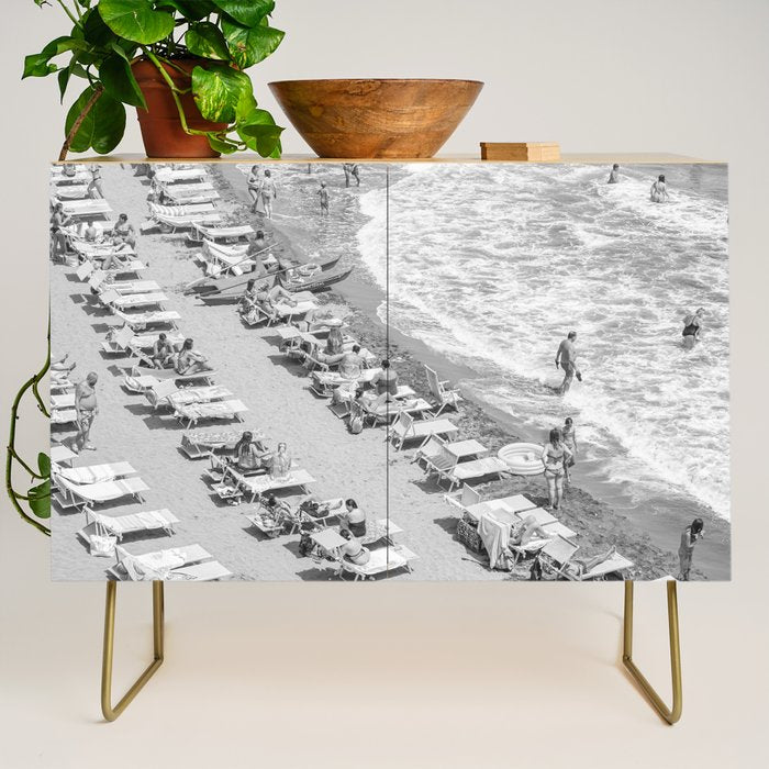 Beach Day in Italy | Black and White Travel Photography in Europe Art Print | Summer on the Coast in Naples Credenza Gallery Image 1