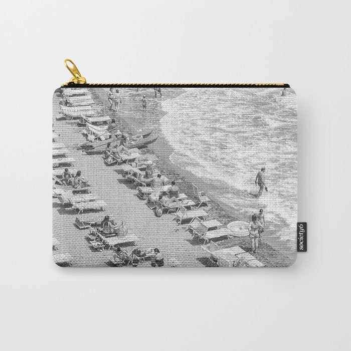 Beach Day in Italy | Black and White Travel Photography in Europe Art Print | Summer on the Coast in Naples Carry All Pouch Gallery Image 1