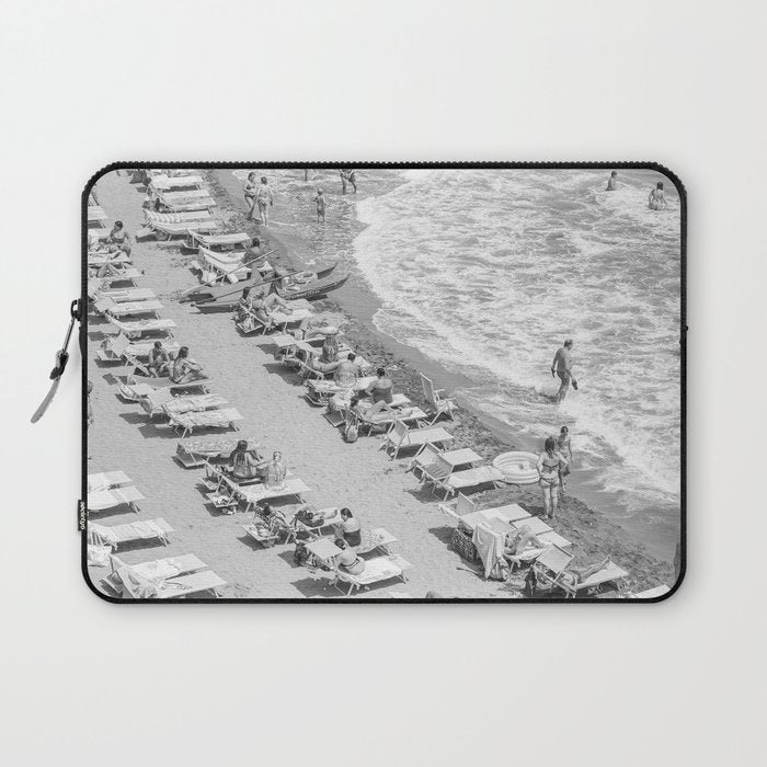 Beach Day in Italy | Black and White Travel Photography in Europe Art Print | Summer on the Coast in Naples Laptop Sleeve Gallery Image 1