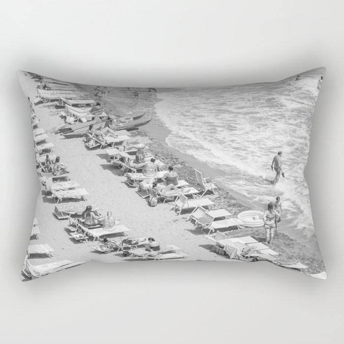 Beach Day in Italy | Black and White Travel Photography in Europe Art Print | Summer on the Coast in Naples Rectangular Pillow Gallery Image 2