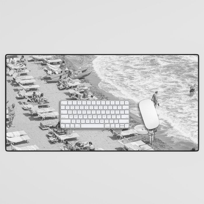 Beach Day in Italy | Black and White Travel Photography in Europe Art Print | Summer on the Coast in Naples Desk Mat Gallery Image 1
