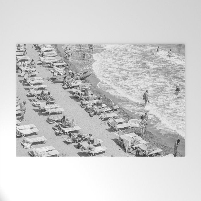 Beach Day in Italy | Black and White Travel Photography in Europe Art Print | Summer on the Coast in Naples Welcome Mat Gallery Image 1