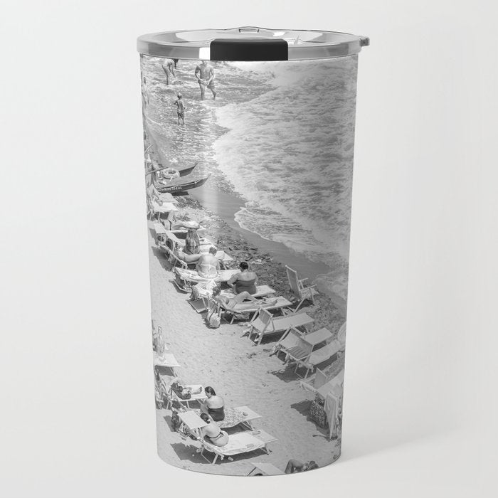 Beach Day in Italy | Black and White Travel Photography in Europe Art Print | Summer on the Coast in Naples Travel Mug Gallery Image 1