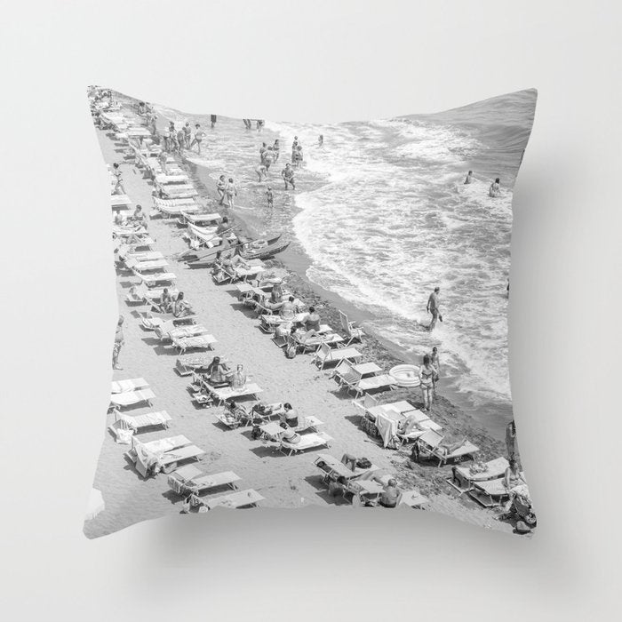 Beach Day in Italy | Black and White Travel Photography in Europe Art Print | Summer on the Coast in Naples Throw Pillow Gallery Image 6