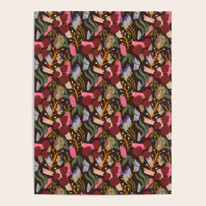 Rustic Botanical Rose Pattern Poster Gallery Image 1