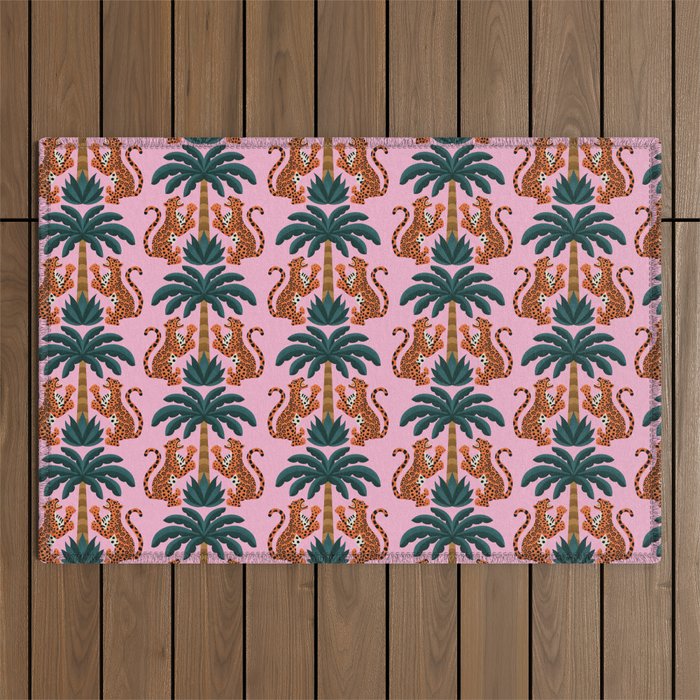 Jaguars and Palm Pattern Outdoor Rug Gallery Image 1