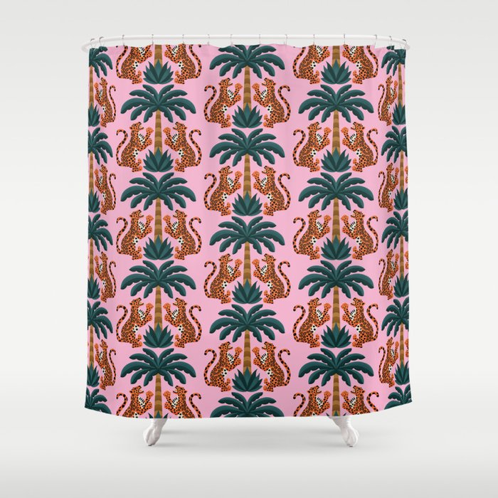 Jaguars and Palm Pattern Shower Curtain Gallery Image 1