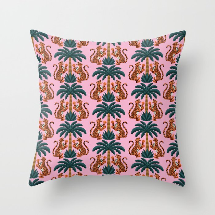 Jaguars and Palm Pattern Throw Pillow Gallery Image 1