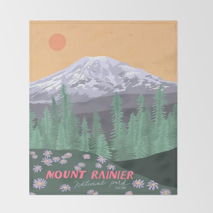 Mount Rainier National Park, Vintage Style Throw Blanket Gallery Image 2