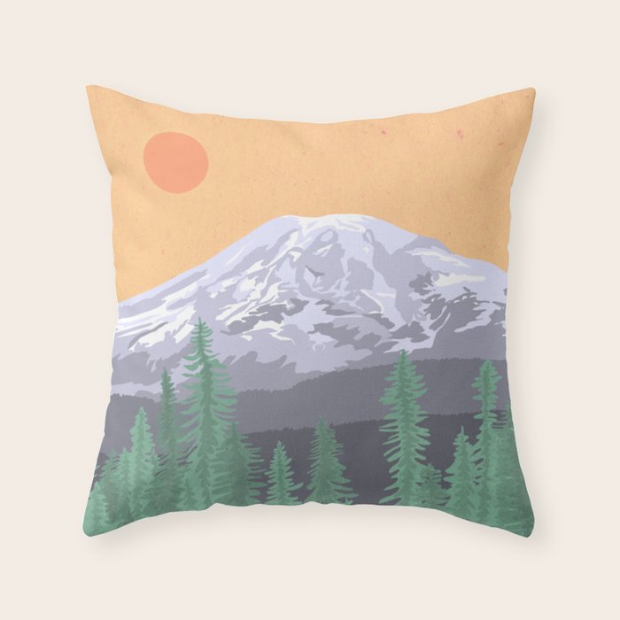 Mount Rainier National Park, Vintage Style Throw Pillow Gallery Image 1