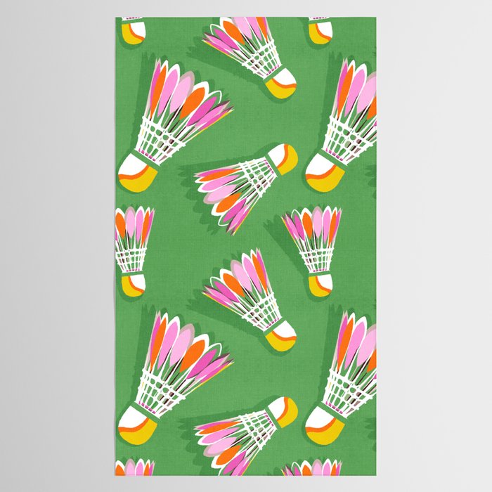 Badminton Birdie Pop Art court sport pattern on bright green Tablecloth Gallery Image 2